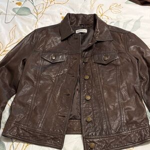 Brown Leather Button-Front Jacket